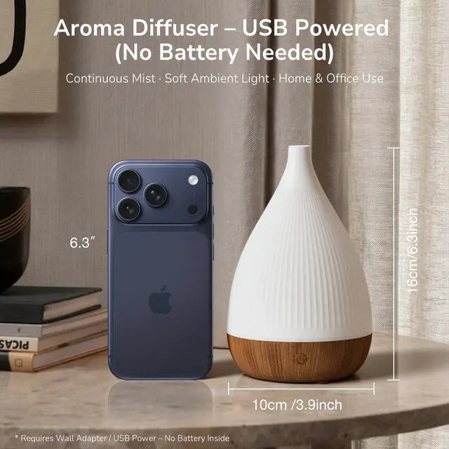 Alt view image 5 of 7 - Ultrasonic Essential Oil Diffuser, Home Fragrance Aroma Diffuser with Auto Shut-Off, 8-Color Night Light & Ultra-Quiet Operation, BPA-Free Portable Aromatherapy Humidifier for Home (Dark)