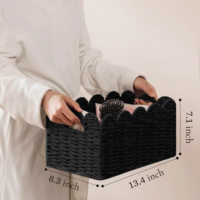 Alt view image 2 of 7 - 2 Pack Scalloped Edge Basket, Wicker Storage Baskets for Shelves