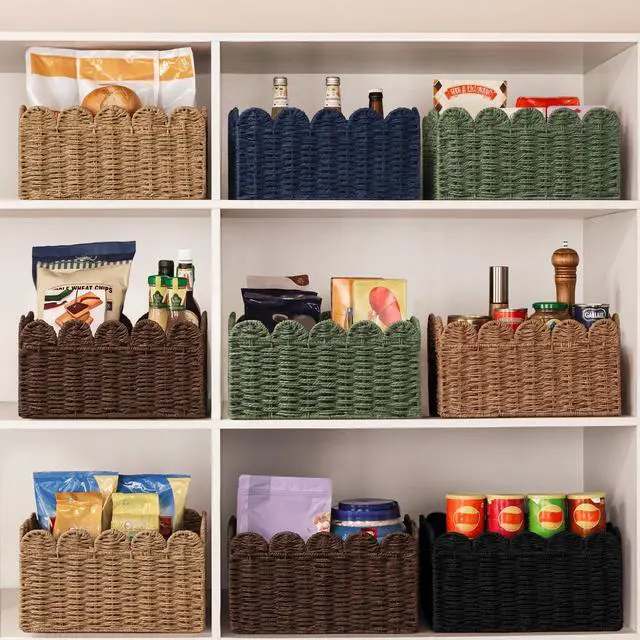 Alt view image 6 of 7 - 2 Pack Scalloped Edge Basket, Wicker Storage Baskets for Shelves