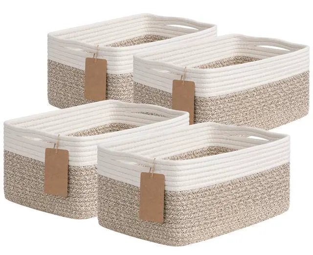 Main image of 4 Pack Storage Baskets for Organizing Shelves, Light Brown & White