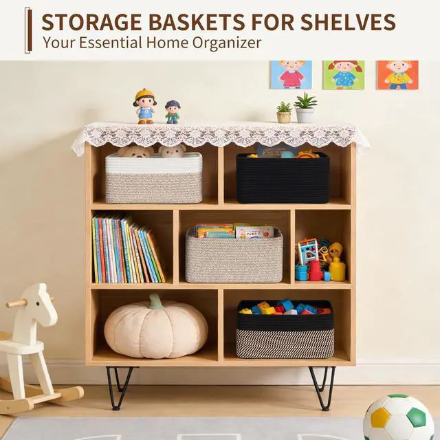 Alt view image 2 of 7 - 4 Pack Storage Baskets for Organizing Shelves, Light Brown & White