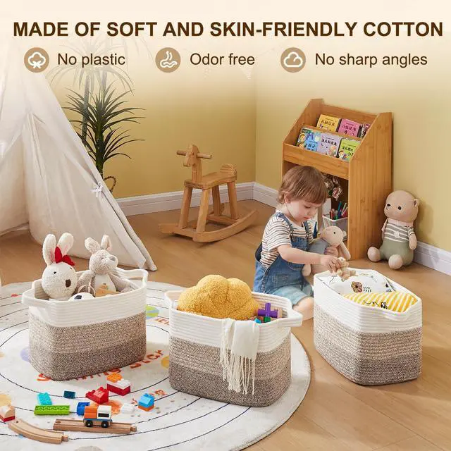 Alt view image 3 of 7 - Storage Basket, Woven Baskets for Storage, Cotton Rope Basket for toys,Towel Baskets for Bathroom - Pack of 3, Gradient Yellow