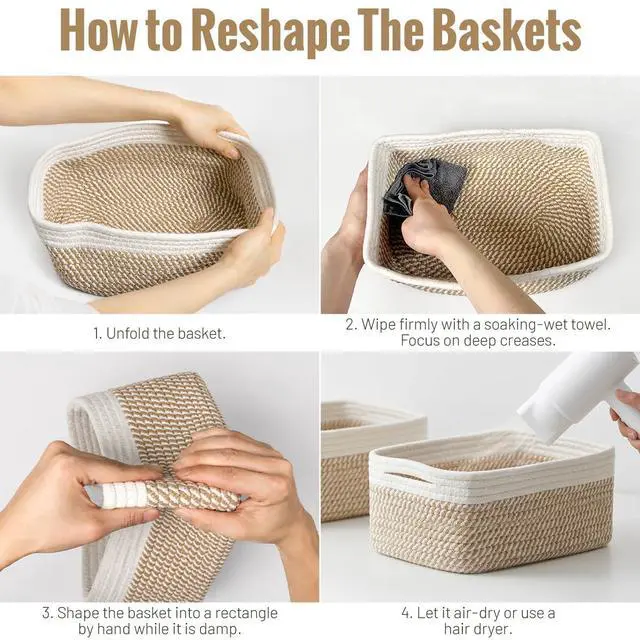 Alt view image 7 of 7 - 5 Pack Small Woven Storage Baskets for Shelves, Cotton Rope Baskets Organizer for Bathroom, Closet & Nursery, Decorative Storage Bins for Organizing Socks, Toys, 11.8"x7.9"x4.7", Khaki/White