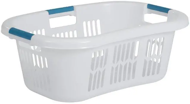 Main image of Large Hip-Hugger Laundry Basket/Hamper, 1.5-Bushel, White, Stackable Storage Bin/Organizer for Bathroom/Bedroom/Dorm/Home
