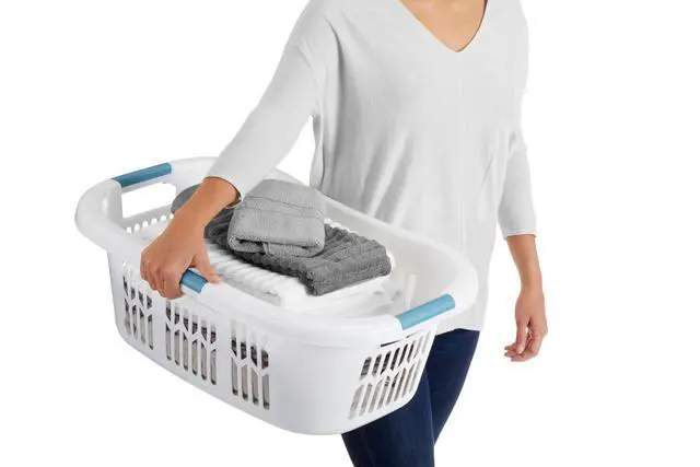 Alt view image 2 of 6 - Large Hip-Hugger Laundry Basket/Hamper, 1.5-Bushel, White, Stackable Storage Bin/Organizer for Bathroom/Bedroom/Dorm/Home