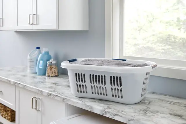 Alt view image 3 of 6 - Large Hip-Hugger Laundry Basket/Hamper, 1.5-Bushel, White, Stackable Storage Bin/Organizer for Bathroom/Bedroom/Dorm/Home