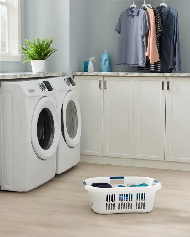Alt view image 4 of 6 - Large Hip-Hugger Laundry Basket/Hamper, 1.5-Bushel, White, Stackable Storage Bin/Organizer for Bathroom/Bedroom/Dorm/Home