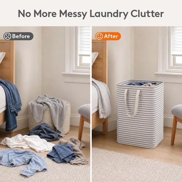 Alt view image 3 of 7 - 2 Pack Laundry Basket 80L Each, Collapsible Clothes Hamper with Reinforced Handles, Freestanding Waterproof Design for Bedroom and Laundry Room, Grey 160L Total