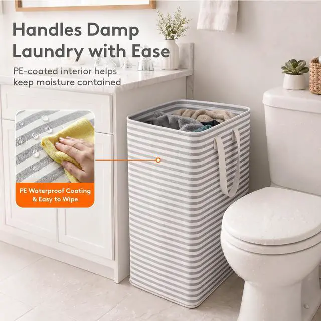 Alt view image 7 of 7 - 2 Pack Laundry Basket 80L Each, Collapsible Clothes Hamper with Reinforced Handles, Freestanding Waterproof Design for Bedroom and Laundry Room, Grey 160L Total