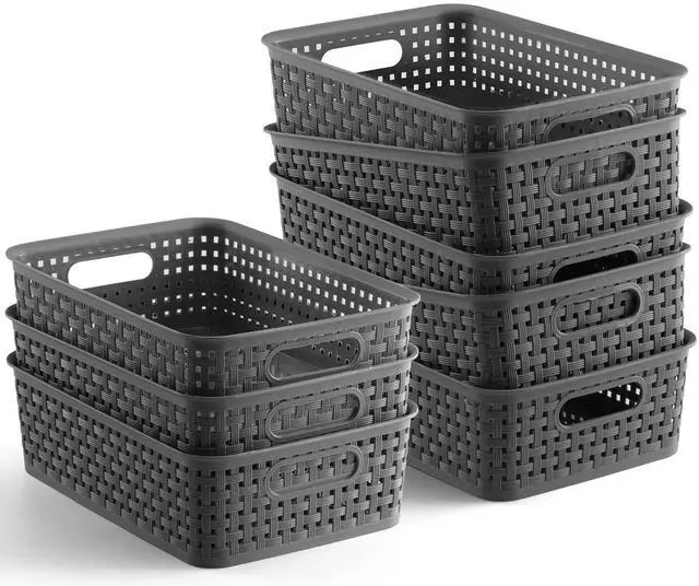 Main image of Plastic Storage Baskets - 8 Pack, Gray, Durable, Easy to Use, Flexible, Multi-Purpose, Ideal for Closets, Cabinets, Shelves, Countertops