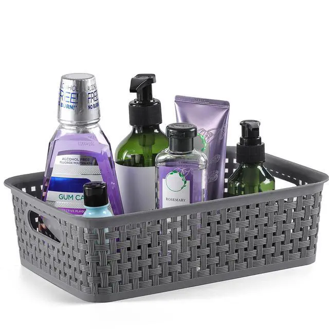 Alt view image 2 of 7 - Plastic Storage Baskets - 8 Pack, Gray, Durable, Easy to Use, Flexible, Multi-Purpose, Ideal for Closets, Cabinets, Shelves, Countertops