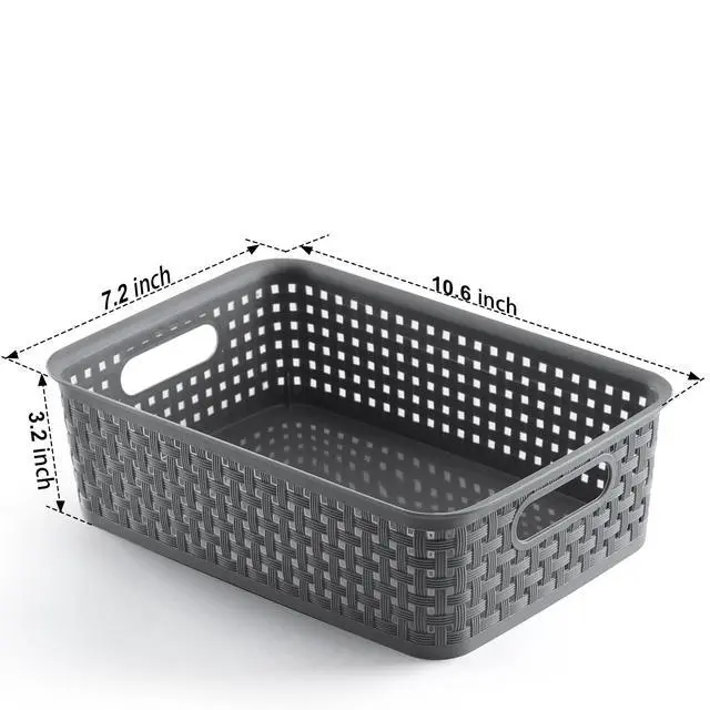 Alt view image 3 of 7 - Plastic Storage Baskets - 8 Pack, Gray, Durable, Easy to Use, Flexible, Multi-Purpose, Ideal for Closets, Cabinets, Shelves, Countertops