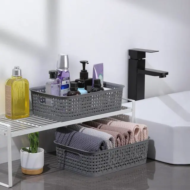 Alt view image 5 of 7 - Plastic Storage Baskets - 8 Pack, Gray, Durable, Easy to Use, Flexible, Multi-Purpose, Ideal for Closets, Cabinets, Shelves, Countertops