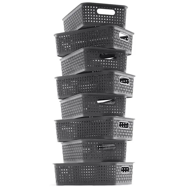 Alt view image 7 of 7 - Plastic Storage Baskets - 8 Pack, Gray, Durable, Easy to Use, Flexible, Multi-Purpose, Ideal for Closets, Cabinets, Shelves, Countertops