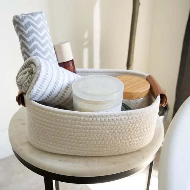 Alt view image 6 of 7 - Beautiful Storage Basket Set of 5 - Sturdy Cotton Rope Baskets for Shelves Are Perfect for Organizing Your Home - Quality Storage Bins Easily Fit With Any Nursery or Bedroom Decor