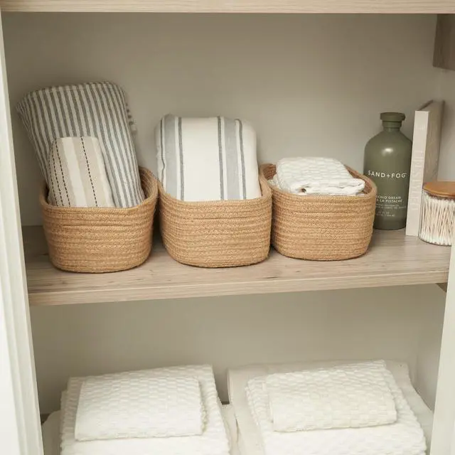 Alt view image 2 of 7 - Beautiful Storage Basket Set of 3 - Sturdy Jute Rope Baskets for Shelves Are Perfect for Organizing Your Home - Quality Storage Bins Easily Fit With Any Nursery or Bedroom Decor