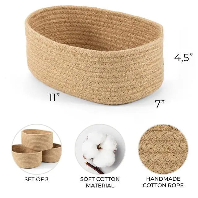 Alt view image 6 of 7 - Beautiful Storage Basket Set of 3 - Sturdy Jute Rope Baskets for Shelves Are Perfect for Organizing Your Home - Quality Storage Bins Easily Fit With Any Nursery or Bedroom Decor