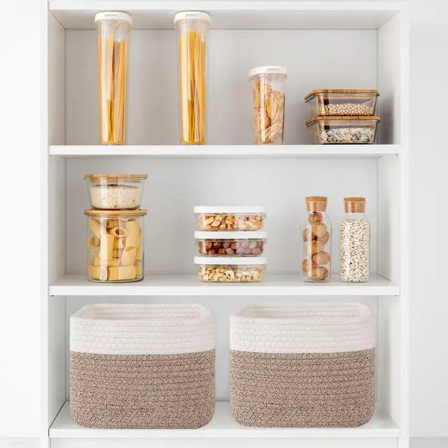 Alt view image 6 of 7 - 9x9x7 Storage Cubes, Cotton Rope Woven Baskets for Organizing, Cube Storage Bin, Small Gift Basket for Shelf, 3-Pack, Brown&White