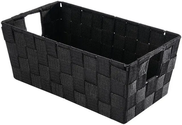 Main image of Small Woven Storage Baskets for Shelves - Decorative Organizer Bins with Metal Structure, Versatile Shelf Storage Solution for Home Organization & Closet (Black)