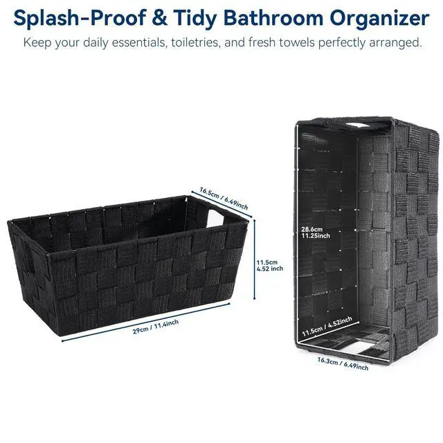 Alt view image 2 of 4 - Small Woven Storage Baskets for Shelves - Decorative Organizer Bins with Metal Structure, Versatile Shelf Storage Solution for Home Organization & Closet (Black)