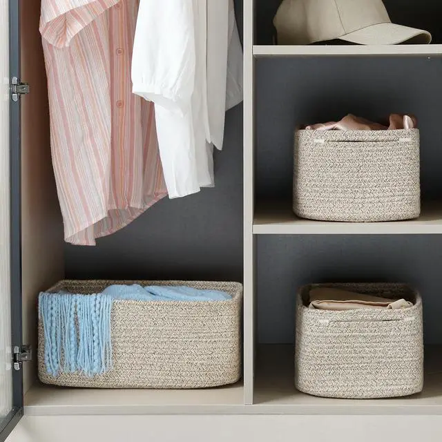 Alt view image 4 of 7 - 3 Pack Small Storage Baskets for Organizing, 11.8×7.8×5.1", Mixed Brown