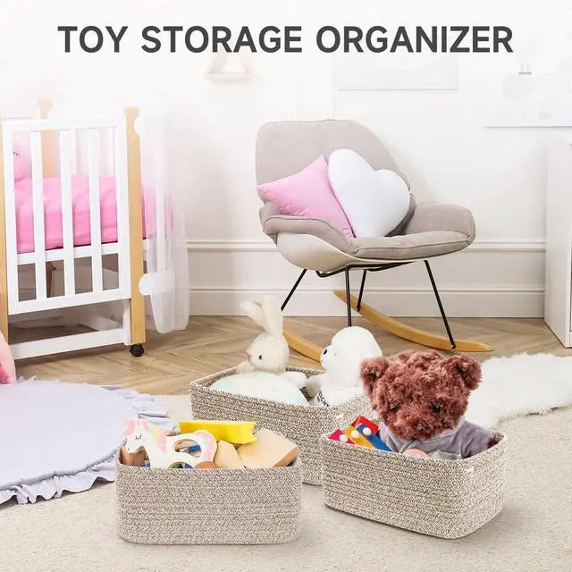 Alt view image 6 of 7 - 3 Pack Small Storage Baskets for Organizing, 11.8×7.8×5.1", Mixed Brown