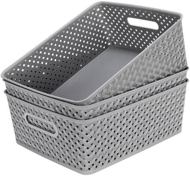 Main image of 3 Pack Plastic Storage Baskets, Large, Grey