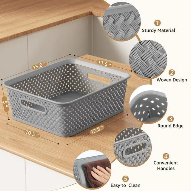 Alt view image 2 of 7 - 3 Pack Plastic Storage Baskets, Large, Grey