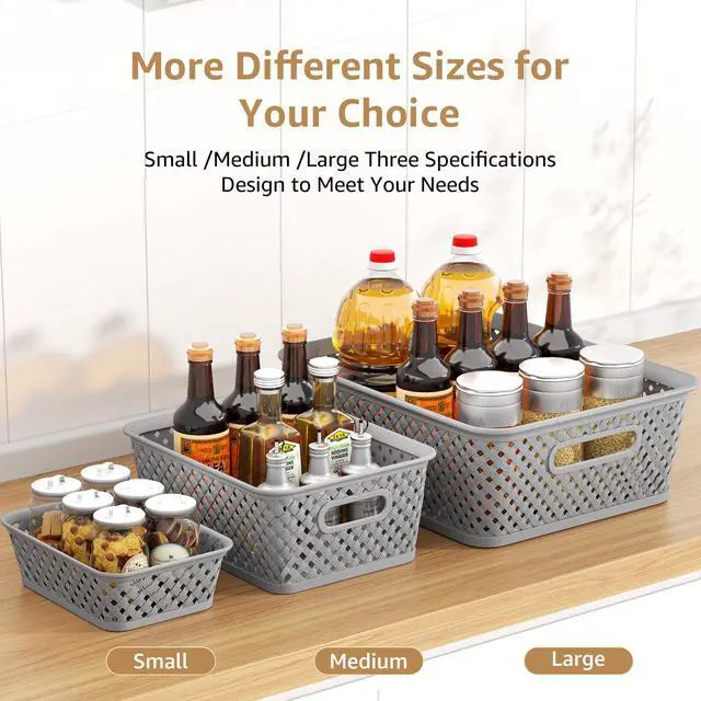 Alt view image 3 of 7 - 3 Pack Plastic Storage Baskets, Large, Grey