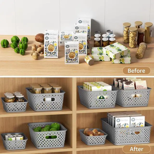 Alt view image 4 of 7 - 3 Pack Plastic Storage Baskets, Large, Grey