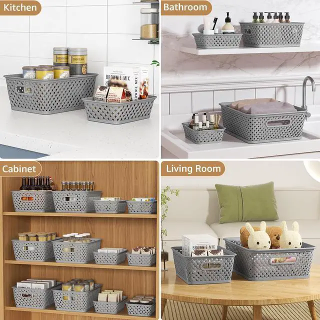Alt view image 5 of 7 - 3 Pack Plastic Storage Baskets, Large, Grey