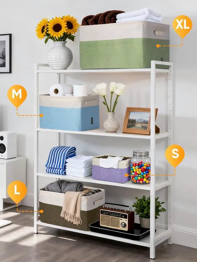 Alt view image 4 of 7 - 1 Pack Fabric Closet Storage Bins for Shelves, Linen Closet Organizers and Storage, Decorative Baskets for Organizing, Shelf, Clothes, Home, Office (Grey, 12"x8"x8")