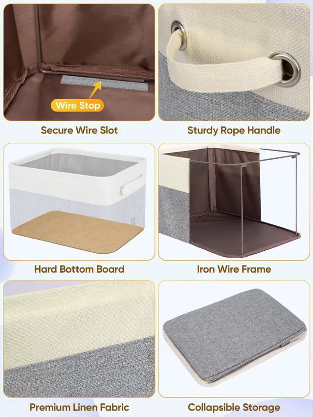 Alt view image 6 of 7 - 1 Pack Fabric Closet Storage Bins for Shelves, Linen Closet Organizers and Storage, Decorative Baskets for Organizing, Shelf, Clothes, Home, Office (Grey, 12"x8"x8")