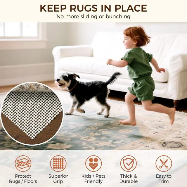 Alt view image 2 of 7 - 2 x 3 FT Rug Pad Gripper for Hardwood Floors, Non Slip Rug Pads for Area Rugs, Extra Thick Under Rug Padding, Protect Your Rugs & Floors