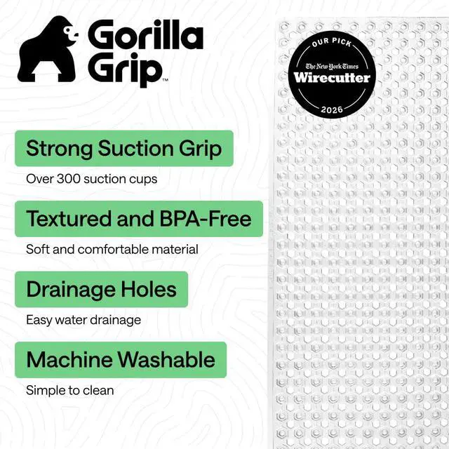 Alt view image 2 of 7 - Patented Bath Tub Shower Mat, Machine Washable Bathtub Floor Liner Mats, Suction Cups and Drain Holes to Keep Tubs Clean, Soft on Feet, Bathroom Essentials, 35x16 Inch, Clear