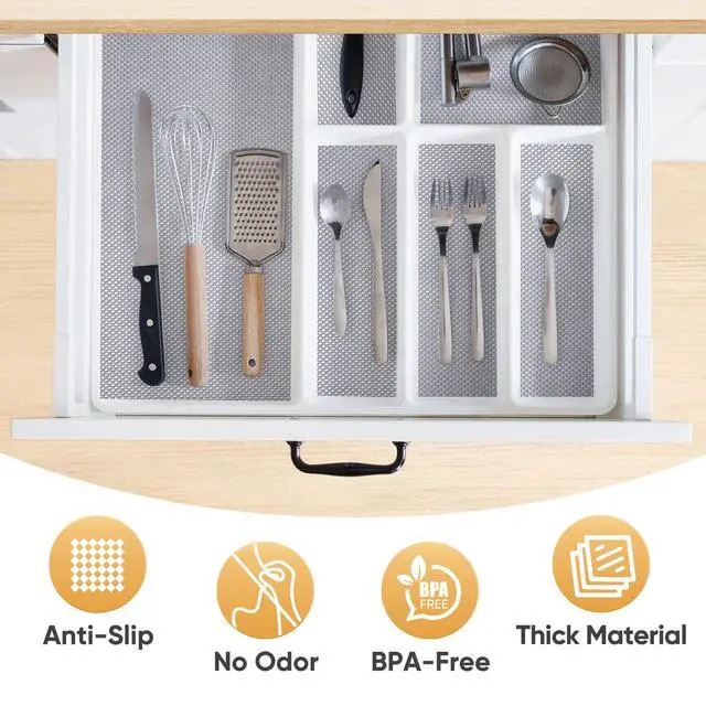 Alt view image 2 of 7 - Cabinet Liner, 12 in x 10 Ft Drawer and Shelf Liner for Kitchen Cabinets Non-Adhesive, Non-Slip Protect Desks, Cupboard, Drawers, Shelves, Tableware (Gray)