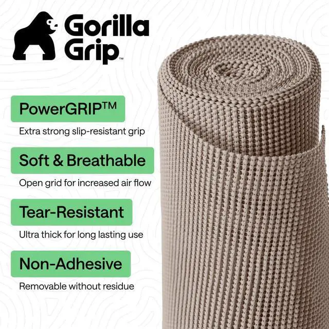 Alt view image 2 of 7 - powerGRIP Drawer Shelf and Cabinet Liner, Thick Strong Hold, Non-Adhesive Liners Protect Kitchen Cabinets and Cupboard, Bathroom Drawers, Easy Install, Breathable Mat, 12" x10', Beige