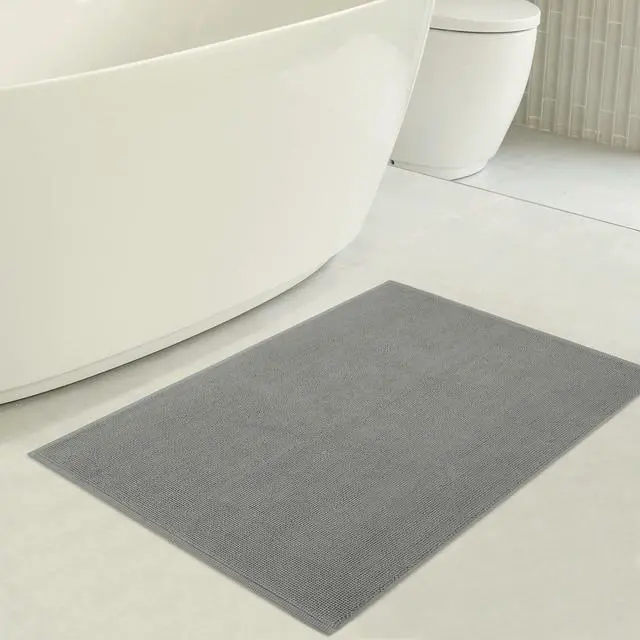 Alt view image 3 of 7 - Bath Rug, 17 in 24 in 100% Cotton Bath Mats Rugs for Bathroom, Slip Reducer Washable Shaggy Form Area Rugs, Light Grey Bath Rug