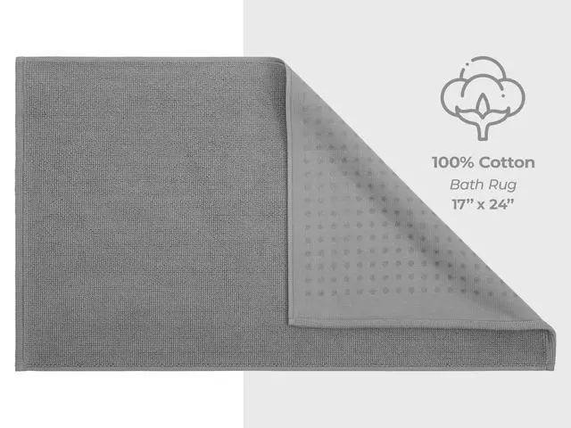 Alt view image 5 of 7 - Bath Rug, 17 in 24 in 100% Cotton Bath Mats Rugs for Bathroom, Slip Reducer Washable Shaggy Form Area Rugs, Light Grey Bath Rug