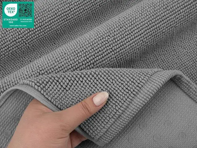 Alt view image 6 of 7 - Bath Rug, 17 in 24 in 100% Cotton Bath Mats Rugs for Bathroom, Slip Reducer Washable Shaggy Form Area Rugs, Light Grey Bath Rug