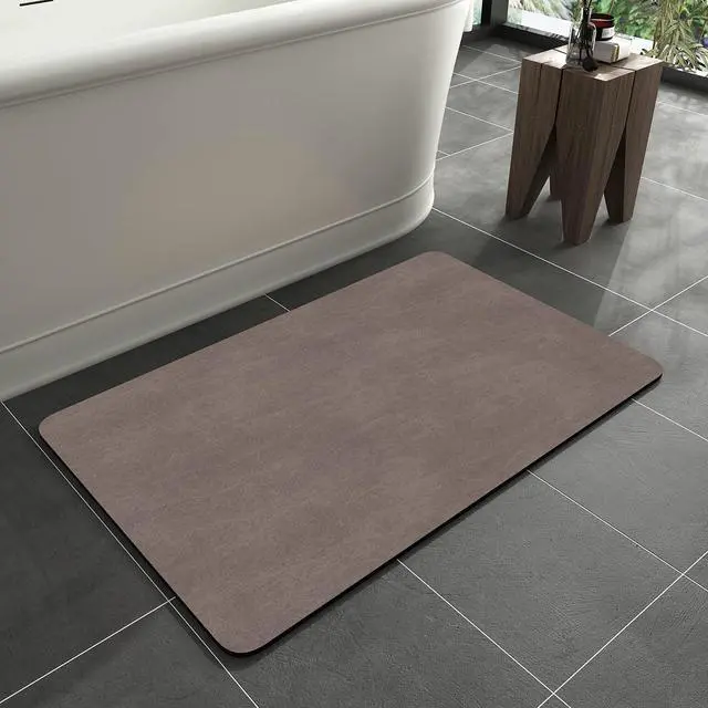 Main image of Bath Mat Rug-Rubber Backing Non Slip Quick Dry Absorbent Thin Bathroom Rugs Fit Under Door-Faux Suede Surface Bathroom Floor Mats-Shower Rug for in Front of Bathtub Shower Brown 16"x24"