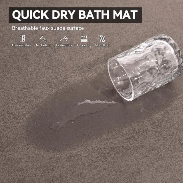 Alt view image 3 of 7 - Bath Mat Rug-Rubber Backing Non Slip Quick Dry Absorbent Thin Bathroom Rugs Fit Under Door-Faux Suede Surface Bathroom Floor Mats-Shower Rug for in Front of Bathtub Shower Brown 16"x24"