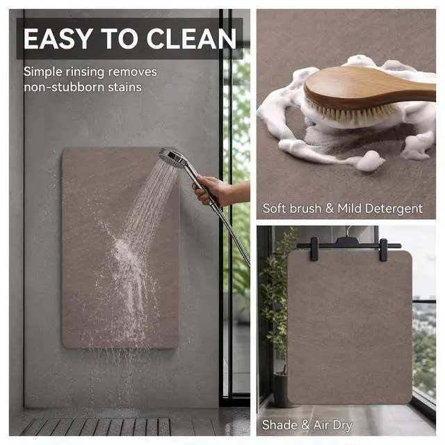 Alt view image 5 of 7 - Bath Mat Rug-Rubber Backing Non Slip Quick Dry Absorbent Thin Bathroom Rugs Fit Under Door-Faux Suede Surface Bathroom Floor Mats-Shower Rug for in Front of Bathtub Shower Brown 16"x24"