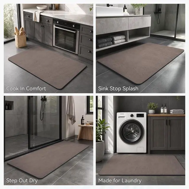 Alt view image 6 of 7 - Bath Mat Rug-Rubber Backing Non Slip Quick Dry Absorbent Thin Bathroom Rugs Fit Under Door-Faux Suede Surface Bathroom Floor Mats-Shower Rug for in Front of Bathtub Shower Brown 16"x24"