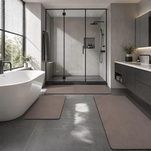 Alt view image 7 of 7 - Bath Mat Rug-Rubber Backing Non Slip Quick Dry Absorbent Thin Bathroom Rugs Fit Under Door-Faux Suede Surface Bathroom Floor Mats-Shower Rug for in Front of Bathtub Shower Brown 16"x24"
