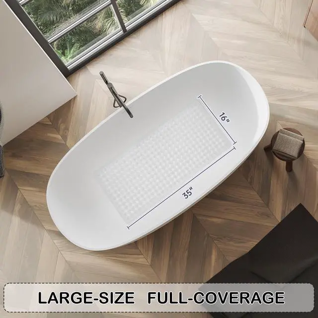 Alt view image 4 of 7 - Non-Slip Bathtub and Shower Mats, Power Grip Bath Mat 35 x 16.3 Inch with Suction Cups and Drain Holes for Tub Bathroom Floor Safety, Machine Washable Soft Bathmat, Clear