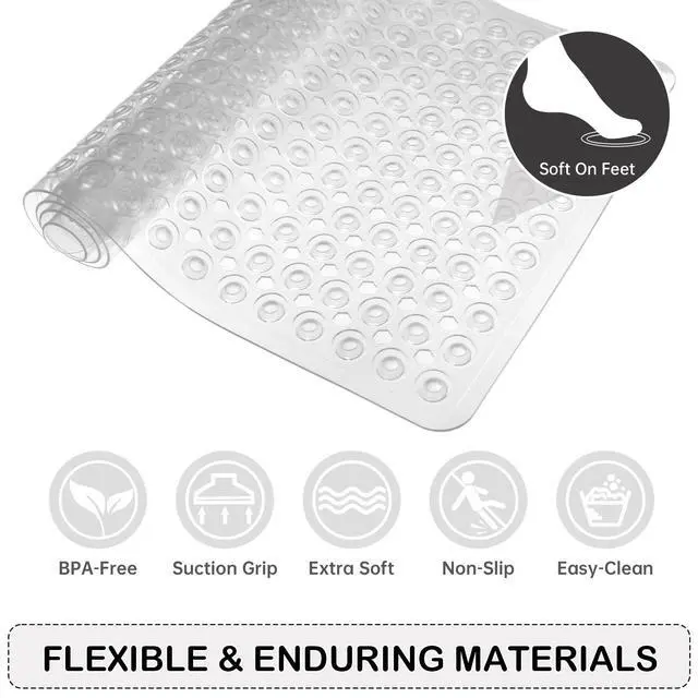 Alt view image 5 of 7 - Non-Slip Bathtub and Shower Mats, Power Grip Bath Mat 35 x 16.3 Inch with Suction Cups and Drain Holes for Tub Bathroom Floor Safety, Machine Washable Soft Bathmat, Clear