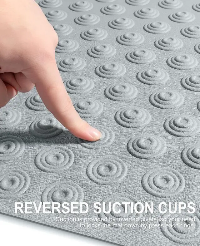 Alt view image 2 of 7 - Reverse Suction Cup Bath Mat: 39x16 inch Extra Long BathmatPerfect for Ordinary or Refinished Bath Tubs Made of Nature RubberProtect Your Bathtub (Grey)
