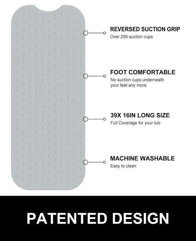 Alt view image 4 of 7 - Reverse Suction Cup Bath Mat: 39x16 inch Extra Long BathmatPerfect for Ordinary or Refinished Bath Tubs Made of Nature RubberProtect Your Bathtub (Grey)