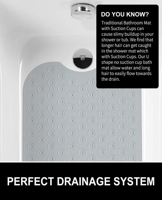 Alt view image 6 of 7 - Reverse Suction Cup Bath Mat: 39x16 inch Extra Long BathmatPerfect for Ordinary or Refinished Bath Tubs Made of Nature RubberProtect Your Bathtub (Grey)